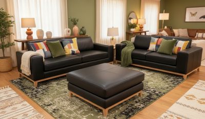 Fallon Leather 2 + 3 Seater with tas oak trim