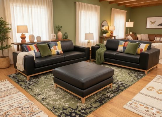 Fallon Leather 2 + 3 Seater with tas oak trim