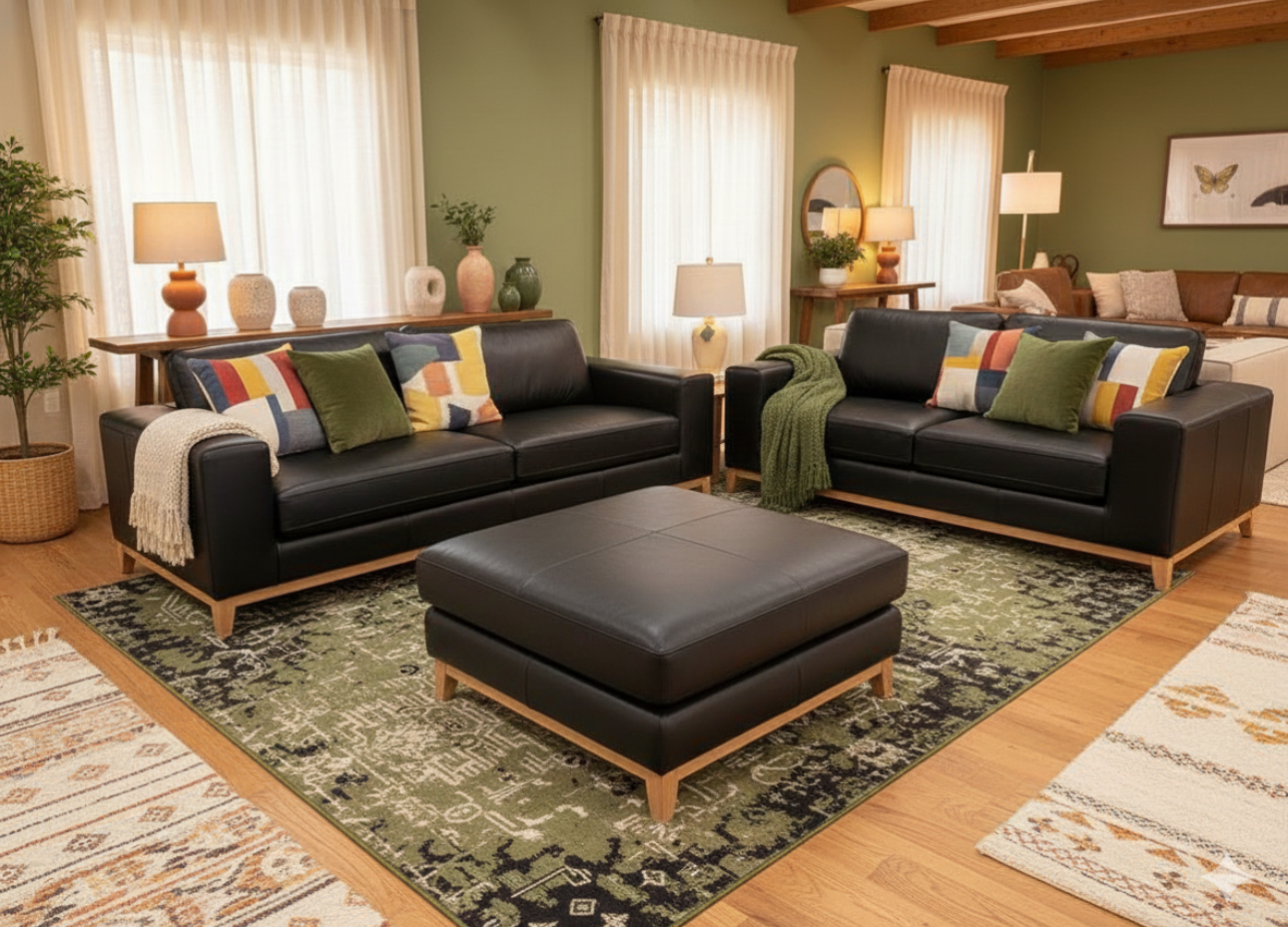 Fallon Leather 2 + 3 Seater with tas oak trim