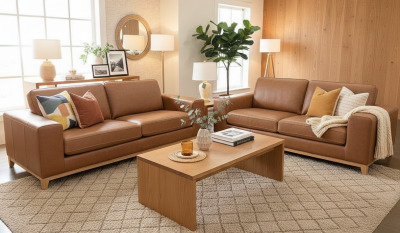 Alternative view of Fallon Leather 2 + 3 Seater with tas oak trim