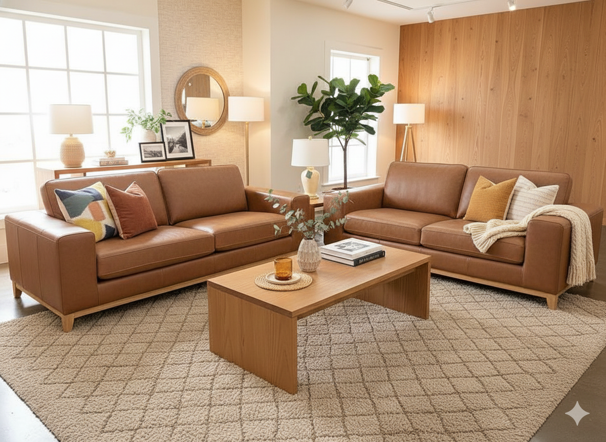 Fallon Leather 2 + 3 Seater with tas oak trim - Image 2